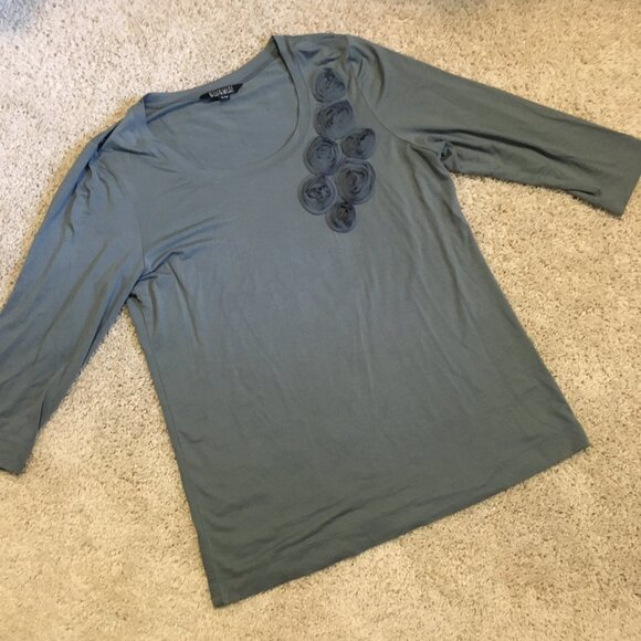 Nicole Miller Clay Grey Rayon 3/4 Sleeve Chiffon Rose Shirt - Picture 12 of 16